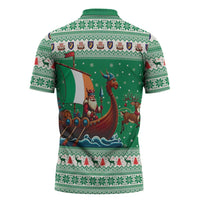Ireland Viking Santa Christmas Zipper Polo Shirt Funny Reindeer Norse Xmas - Wonder Print Shop