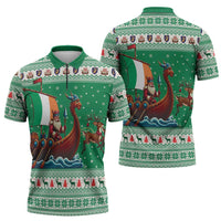 Ireland Viking Santa Christmas Zipper Polo Shirt Funny Reindeer Norse Xmas - Wonder Print Shop
