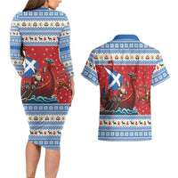 Scotland Viking Santa Christmas Couples Matching Long Sleeve Bodycon Dress and Hawaiian Shirt Funny Reindeer Norse Xmas - Wonder Print Shop