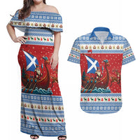Scotland Viking Santa Christmas Couples Matching Off Shoulder Maxi Dress and Hawaiian Shirt Funny Reindeer Norse Xmas - Wonder Print Shop