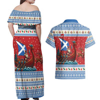 Scotland Viking Santa Christmas Couples Matching Off Shoulder Maxi Dress and Hawaiian Shirt Funny Reindeer Norse Xmas - Wonder Print Shop