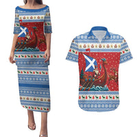 Scotland Viking Santa Christmas Couples Matching Puletasi and Hawaiian Shirt Funny Reindeer Norse Xmas - Wonder Print Shop