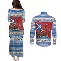 Scotland Viking Santa Christmas Couples Matching Puletasi and Long Sleeve Button Shirt Funny Reindeer Norse Xmas - Wonder Print Shop