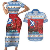Scotland Viking Santa Christmas Couples Matching Short Sleeve Bodycon Dress and Hawaiian Shirt Funny Reindeer Norse Xmas - Wonder Print Shop