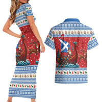 Scotland Viking Santa Christmas Couples Matching Short Sleeve Bodycon Dress and Hawaiian Shirt Funny Reindeer Norse Xmas - Wonder Print Shop