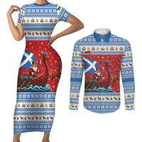 Scotland Viking Santa Christmas Couples Matching Short Sleeve Bodycon Dress and Long Sleeve Button Shirt Funny Reindeer Norse Xmas - Wonder Print Shop