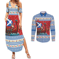Scotland Viking Santa Christmas Couples Matching Summer Maxi Dress and Long Sleeve Button Shirt Funny Reindeer Norse Xmas - Wonder Print Shop