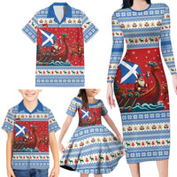 Scotland Viking Santa Christmas Family Matching Long Sleeve Bodycon Dress and Hawaiian Shirt Funny Reindeer Norse Xmas - Wonder Print Shop