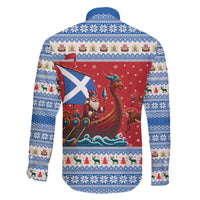 Scotland Viking Santa Christmas Family Matching Off The Shoulder Long Sleeve Dress and Hawaiian Shirt Funny Reindeer Norse Xmas - Wonder Print Shop