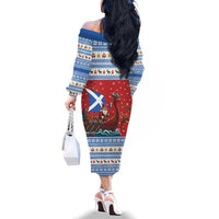 Scotland Viking Santa Christmas Family Matching Off The Shoulder Long Sleeve Dress and Hawaiian Shirt Funny Reindeer Norse Xmas - Wonder Print Shop