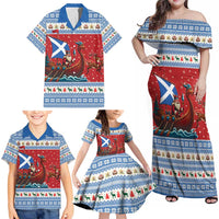 Scotland Viking Santa Christmas Family Matching Off Shoulder Maxi Dress and Hawaiian Shirt Funny Reindeer Norse Xmas - Wonder Print Shop