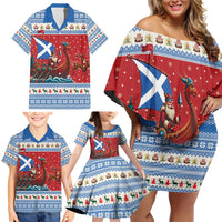 Scotland Viking Santa Christmas Family Matching Off Shoulder Short Dress and Hawaiian Shirt Funny Reindeer Norse Xmas - Wonder Print Shop
