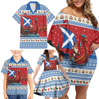Scotland Viking Santa Christmas Family Matching Off Shoulder Short Dress and Hawaiian Shirt Funny Reindeer Norse Xmas - Wonder Print Shop