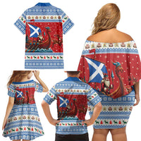 Scotland Viking Santa Christmas Family Matching Off Shoulder Short Dress and Hawaiian Shirt Funny Reindeer Norse Xmas - Wonder Print Shop