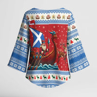 Scotland Viking Santa Christmas Kimono Sleeve Blouse Funny Reindeer Norse Xmas - Wonder Print Shop