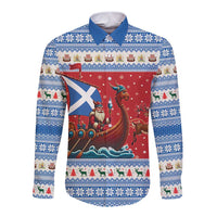 Scotland Viking Santa Christmas Long Sleeve Button Shirt Funny Reindeer Norse Xmas - Wonder Print Shop
