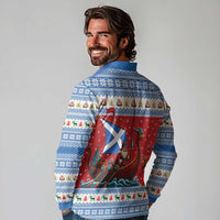 Scotland Viking Santa Christmas Long Sleeve Polo Shirt Funny Reindeer Norse Xmas - Wonder Print Shop