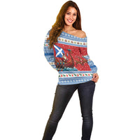 Scotland Viking Santa Christmas Off Shoulder Sweater Funny Reindeer Norse Xmas - Wonder Print Shop