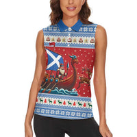 Scotland Viking Santa Christmas Women Sleeveless Polo Shirt Funny Reindeer Norse Xmas - Wonder Print Shop