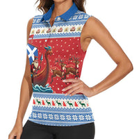 Scotland Viking Santa Christmas Women Sleeveless Polo Shirt Funny Reindeer Norse Xmas - Wonder Print Shop