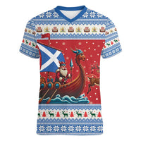 Scotland Viking Santa Christmas Women V-Neck T-Shirt Funny Reindeer Norse Xmas - Wonder Print Shop