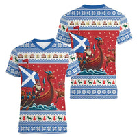 Scotland Viking Santa Christmas Women V-Neck T-Shirt Funny Reindeer Norse Xmas - Wonder Print Shop