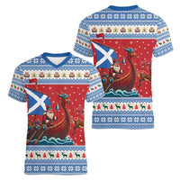 Scotland Viking Santa Christmas Women V-Neck T-Shirt Funny Reindeer Norse Xmas - Wonder Print Shop