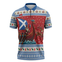 Scotland Viking Santa Christmas Zipper Polo Shirt Funny Reindeer Norse Xmas - Wonder Print Shop