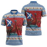 Scotland Viking Santa Christmas Zipper Polo Shirt Funny Reindeer Norse Xmas - Wonder Print Shop