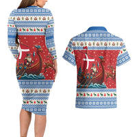 Denmark Viking Santa Christmas Couples Matching Long Sleeve Bodycon Dress and Hawaiian Shirt Funny Reindeer Norse Xmas - Wonder Print Shop