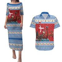 Denmark Viking Santa Christmas Couples Matching Puletasi and Hawaiian Shirt Funny Reindeer Norse Xmas - Wonder Print Shop