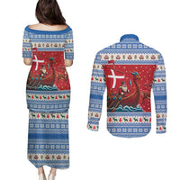 Denmark Viking Santa Christmas Couples Matching Puletasi and Long Sleeve Button Shirt Funny Reindeer Norse Xmas - Wonder Print Shop
