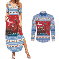 Denmark Viking Santa Christmas Couples Matching Summer Maxi Dress and Long Sleeve Button Shirt Funny Reindeer Norse Xmas - Wonder Print Shop