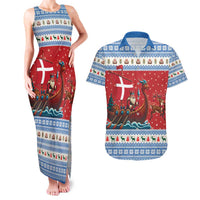 Denmark Viking Santa Christmas Couples Matching Tank Maxi Dress and Hawaiian Shirt Funny Reindeer Norse Xmas - Wonder Print Shop