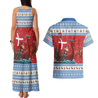 Denmark Viking Santa Christmas Couples Matching Tank Maxi Dress and Hawaiian Shirt Funny Reindeer Norse Xmas - Wonder Print Shop