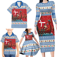 Denmark Viking Santa Christmas Family Matching Long Sleeve Bodycon Dress and Hawaiian Shirt Funny Reindeer Norse Xmas - Wonder Print Shop