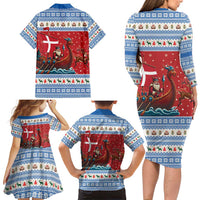 Denmark Viking Santa Christmas Family Matching Long Sleeve Bodycon Dress and Hawaiian Shirt Funny Reindeer Norse Xmas - Wonder Print Shop