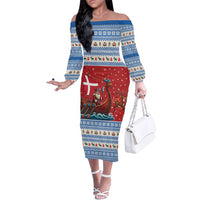 Denmark Viking Santa Christmas Family Matching Off The Shoulder Long Sleeve Dress and Hawaiian Shirt Funny Reindeer Norse Xmas - Wonder Print Shop