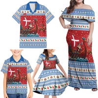 Denmark Viking Santa Christmas Family Matching Off Shoulder Maxi Dress and Hawaiian Shirt Funny Reindeer Norse Xmas - Wonder Print Shop