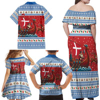 Denmark Viking Santa Christmas Family Matching Off Shoulder Maxi Dress and Hawaiian Shirt Funny Reindeer Norse Xmas - Wonder Print Shop