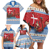 Denmark Viking Santa Christmas Family Matching Off Shoulder Short Dress and Hawaiian Shirt Funny Reindeer Norse Xmas - Wonder Print Shop