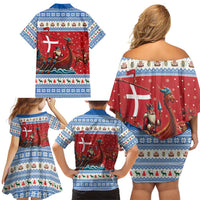 Denmark Viking Santa Christmas Family Matching Off Shoulder Short Dress and Hawaiian Shirt Funny Reindeer Norse Xmas - Wonder Print Shop