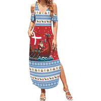 Denmark Viking Santa Christmas Family Matching Summer Maxi Dress and Hawaiian Shirt Funny Reindeer Norse Xmas - Wonder Print Shop