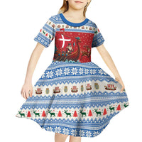 Denmark Viking Santa Christmas Kid Short Sleeve Dress Funny Reindeer Norse Xmas - Wonder Print Shop
