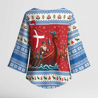 Denmark Viking Santa Christmas Kimono Sleeve Blouse Funny Reindeer Norse Xmas - Wonder Print Shop
