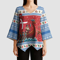 Denmark Viking Santa Christmas Kimono Sleeve Blouse Funny Reindeer Norse Xmas - Wonder Print Shop