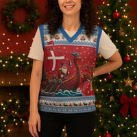 Denmark Viking Santa Christmas Knitted V-Neck Vest Funny Reindeer Norse Xmas - Wonder Print Shop