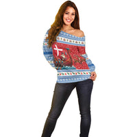 Denmark Viking Santa Christmas Off Shoulder Sweater Funny Reindeer Norse Xmas - Wonder Print Shop
