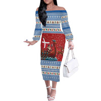 Denmark Viking Santa Christmas Off The Shoulder Long Sleeve Dress Funny Reindeer Norse Xmas - Wonder Print Shop