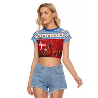 Denmark Viking Santa Christmas Raglan Cropped T Shirt Funny Reindeer Norse Xmas - Wonder Print Shop